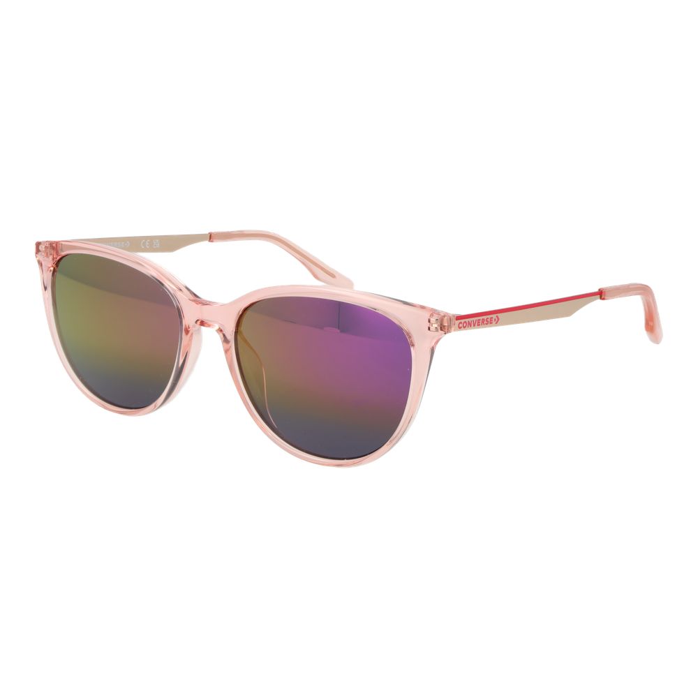 Sunglasses by Converse for women in metal and pink presents a sumptuous silhouette, featuring rose coloured frame and full-rim panto frame design with mirrored category-3-dark-tint lens for a sumptuous look.