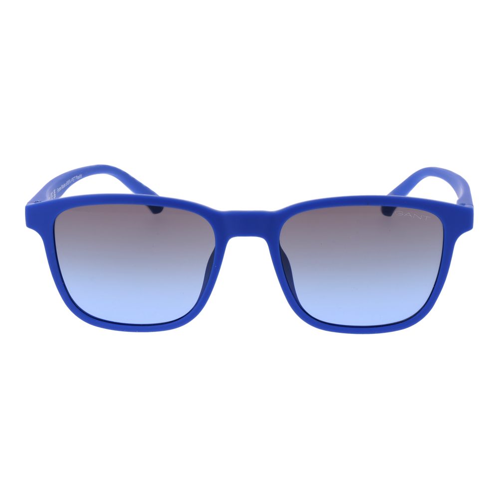 Sunglasses by Gant for men in plastic blue features an ethereal full-rim square frame design with blue coloured frame frames and gradient category-2-medium-tint lens for a ethereal finish.