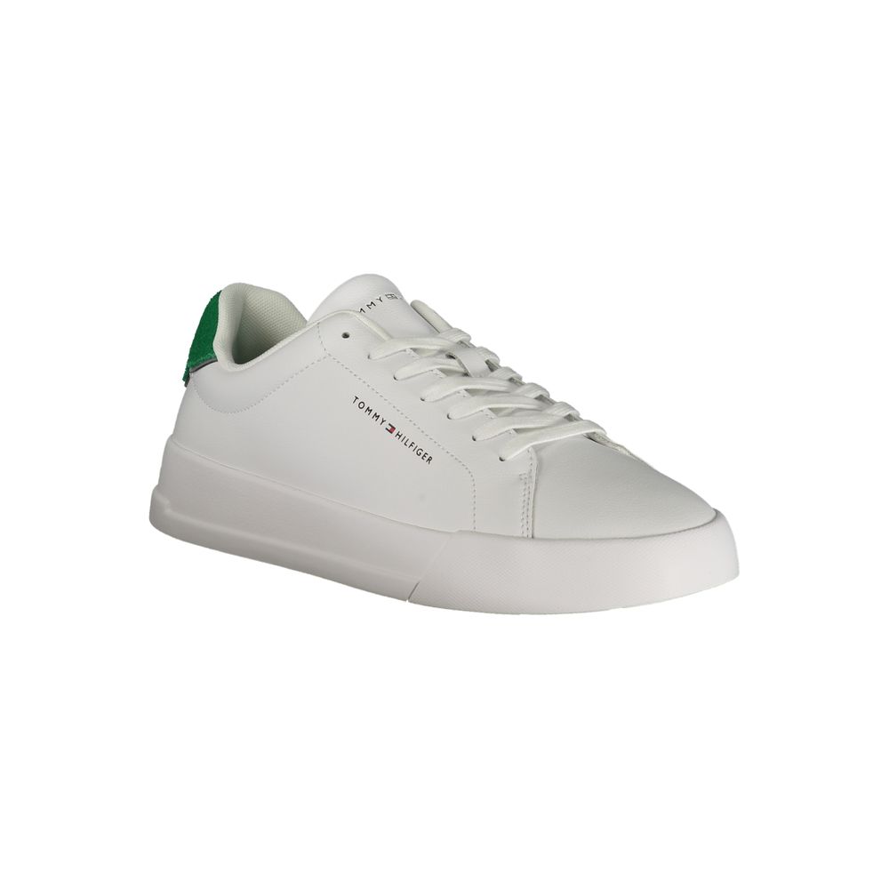 Sneakers by Tommy Hilfiger for men in polyester polyurethane leather green & white features an opulent silhouette from the Men's Low-Top Polyester Polyurethane Leather Sneakers collection, showcasing a signature low-top style with an opulent finish.