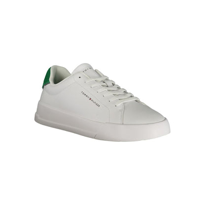 Sneakers by Tommy Hilfiger for men in polyester polyurethane leather green & white features an opulent silhouette from the Men's Low-Top Polyester Polyurethane Leather Sneakers collection, showcasing a signature low-top style with an opulent finish.