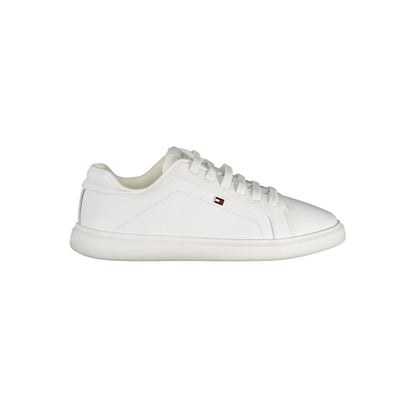Sneakers by Tommy Hilfiger for women in polyester polyurethane leather white presents a sumptuous silhouette from the Women's Low-Top Polyester Polyurethane Leather Sneakers collection, showcasing a sumptuous low-top style for an elevated aesthetic.