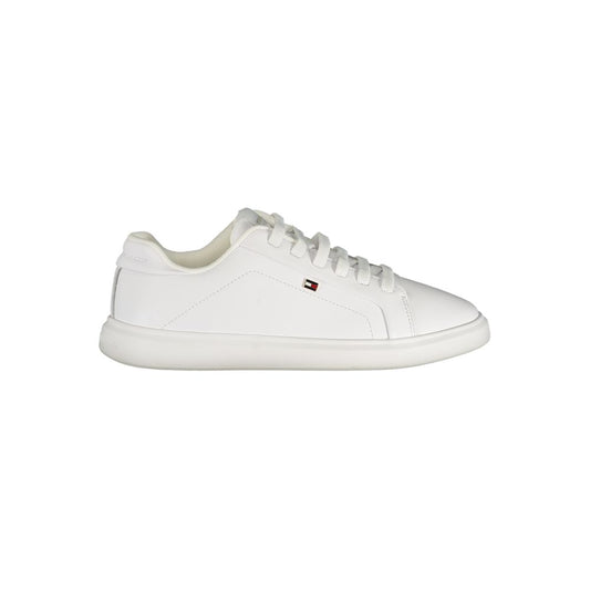 Sneakers by Tommy Hilfiger for women in polyester polyurethane leather white presents a sumptuous silhouette from the Women's Low-Top Polyester Polyurethane Leather Sneakers collection, showcasing a sumptuous low-top style for an elevated aesthetic.
