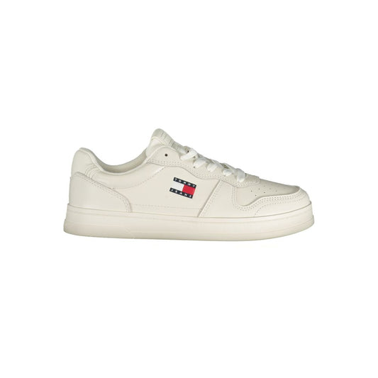 Sneakers by Tommy Hilfiger for women in polyester leather white & patterned features an sumptuous design from the Ecru Greenwich Women's Low-Top Polyester Leather Sneakers collection, highlighting a sumptuous low-top style for a premium, high-fashion look.