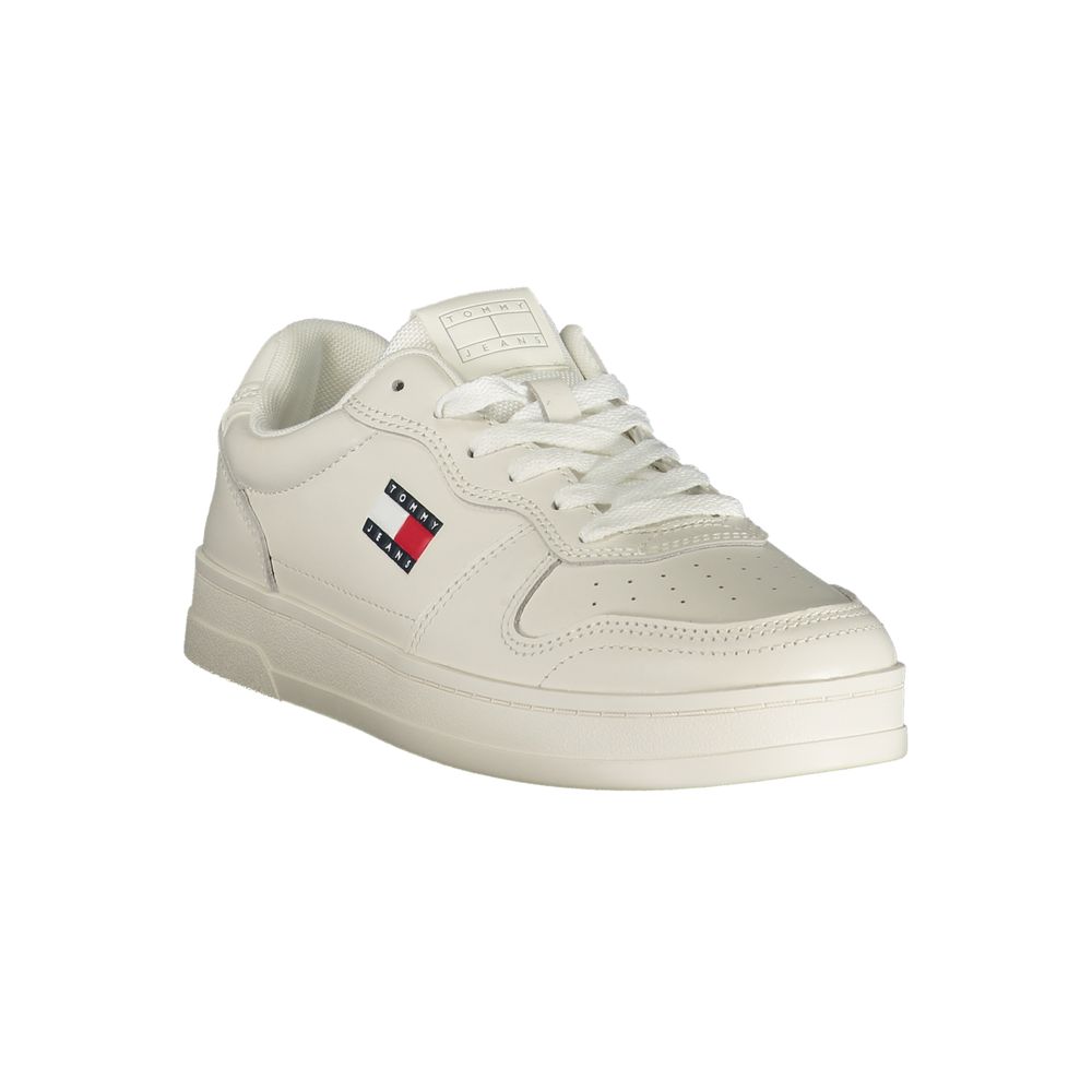 Sneakers by Tommy Hilfiger for women in polyester leather white & patterned features an sumptuous design from the Ecru Greenwich Women's Low-Top Polyester Leather Sneakers collection, highlighting a sumptuous low-top style for a premium, high-fashion look.