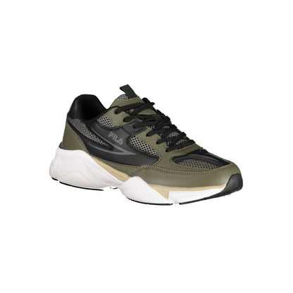 Athletic Sneakers by Fila for men in polyester & polyurethane green features an stately silhouette, showcasing the signature athletic style of the Men's Athletic Polyester & Polyurethane Sneakers collection with a truly stately finish.
