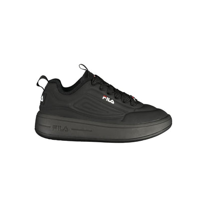 Sneakers by Fila for women in polyester & polyurethane black presents a sumptuous silhouette, artfully capturing the essence of the Women's Low-Top Polyester & Polyurethane Sneakers with its sumptuous low-top style design.