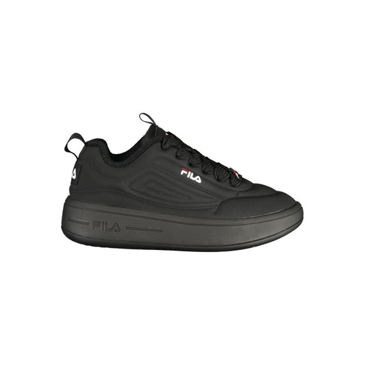 Sneakers by Fila for women in polyester & polyurethane black presents a sumptuous silhouette, artfully capturing the essence of the Women's Low-Top Polyester & Polyurethane Sneakers with its sumptuous low-top style design.