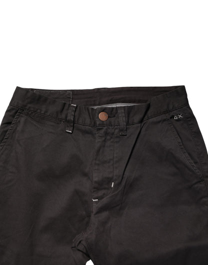 Sun68 Dark Brown Cotton Stretch Straight Mid Waist Trouser Pants