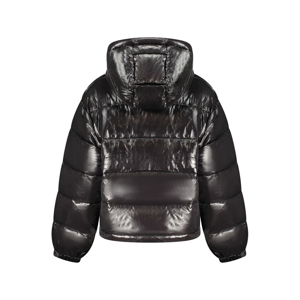Hooded Windbreaker Jacket by Calvin Klein for women in polyester black & print features an enduring silhouette, showcasing technical pockets, hooded & windproof and a sophisticated for a truly enduring aesthetic.