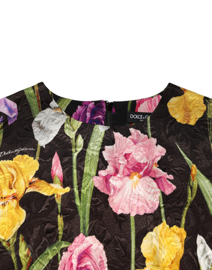 Dolce & Gabbana Women's A Line Cocktail Short-Sleeve Cotton Polyester Silk & Viscose Midi Mini Dress - Black Patterned Floral