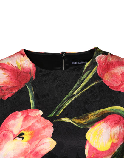 Dolce & Gabbana Women's A Line Cocktail Sleeveless Viscose Polyester Cotton Midi Mini Dress - Black Patterned Floral Print