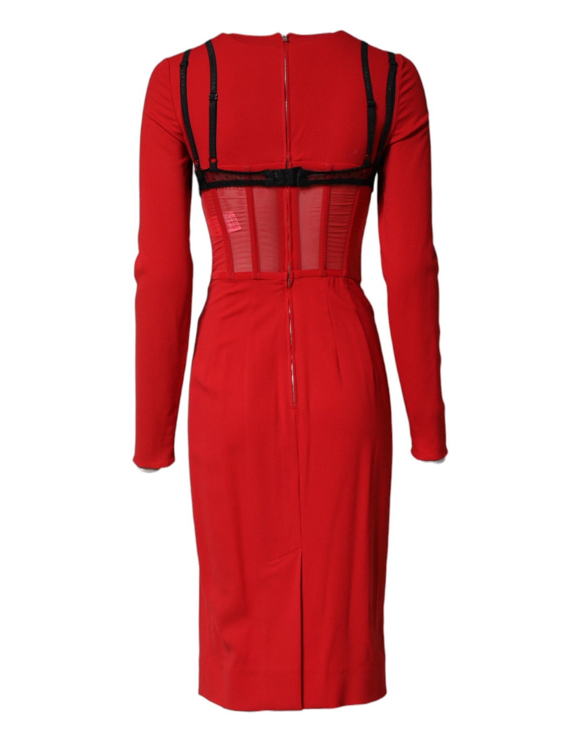 Dolce & Gabbana Women's Cocktail Long-Sleeve Polyamide Viscose & Silk Midi Dress - Black Red Signature