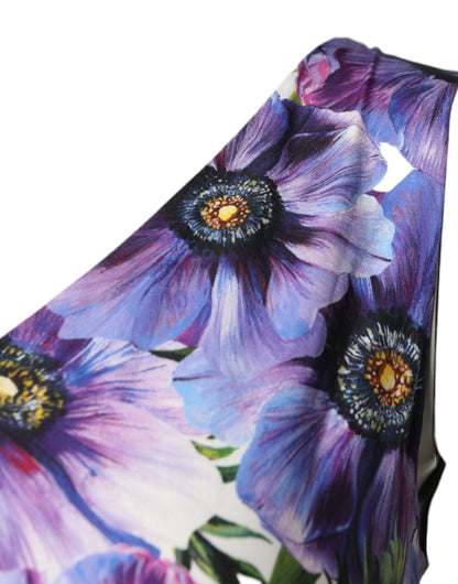 Dolce & Gabbana Women's Cocktail Sleeveless Cotton Midi Dress - Purple Patterned Print