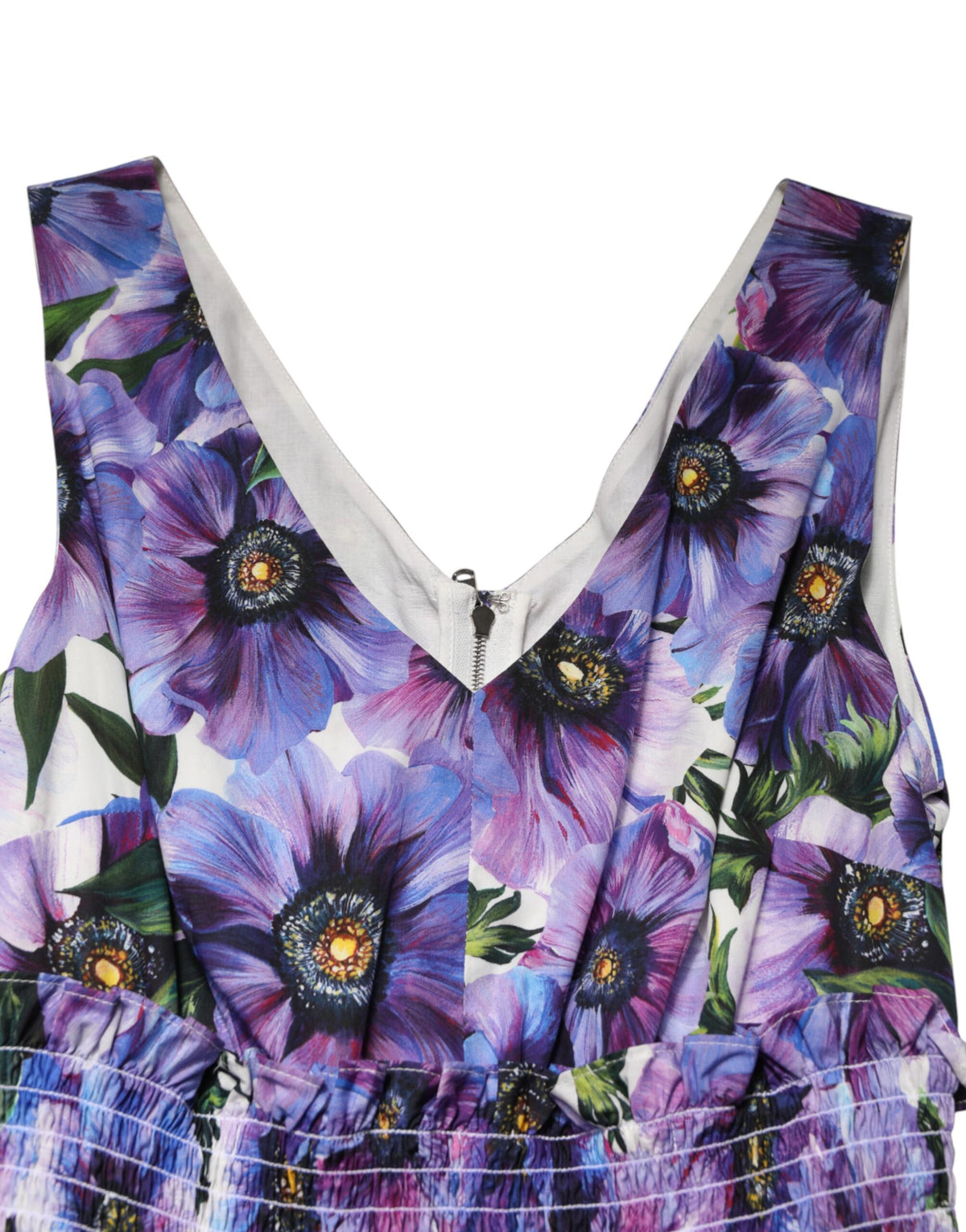 Dolce & Gabbana Women's Cocktail Sleeveless Cotton Midi Dress - Purple Patterned Print