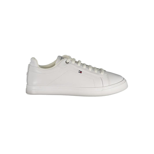 Athletic Sneakers by Tommy Hilfiger for men in polyester polyurethane leather white features an stately silhouette, showcasing the signature athletic style of the Men's Athletic Polyester Polyurethane Leather Sneakers collection with a truly stately finish.