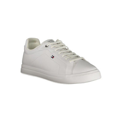 Athletic Sneakers by Tommy Hilfiger for men in polyester polyurethane leather white features an architectural silhouette from the Men's Athletic Polyester Polyurethane Leather Sneakers collection, showcasing a architectural athletic style for a architectural look.