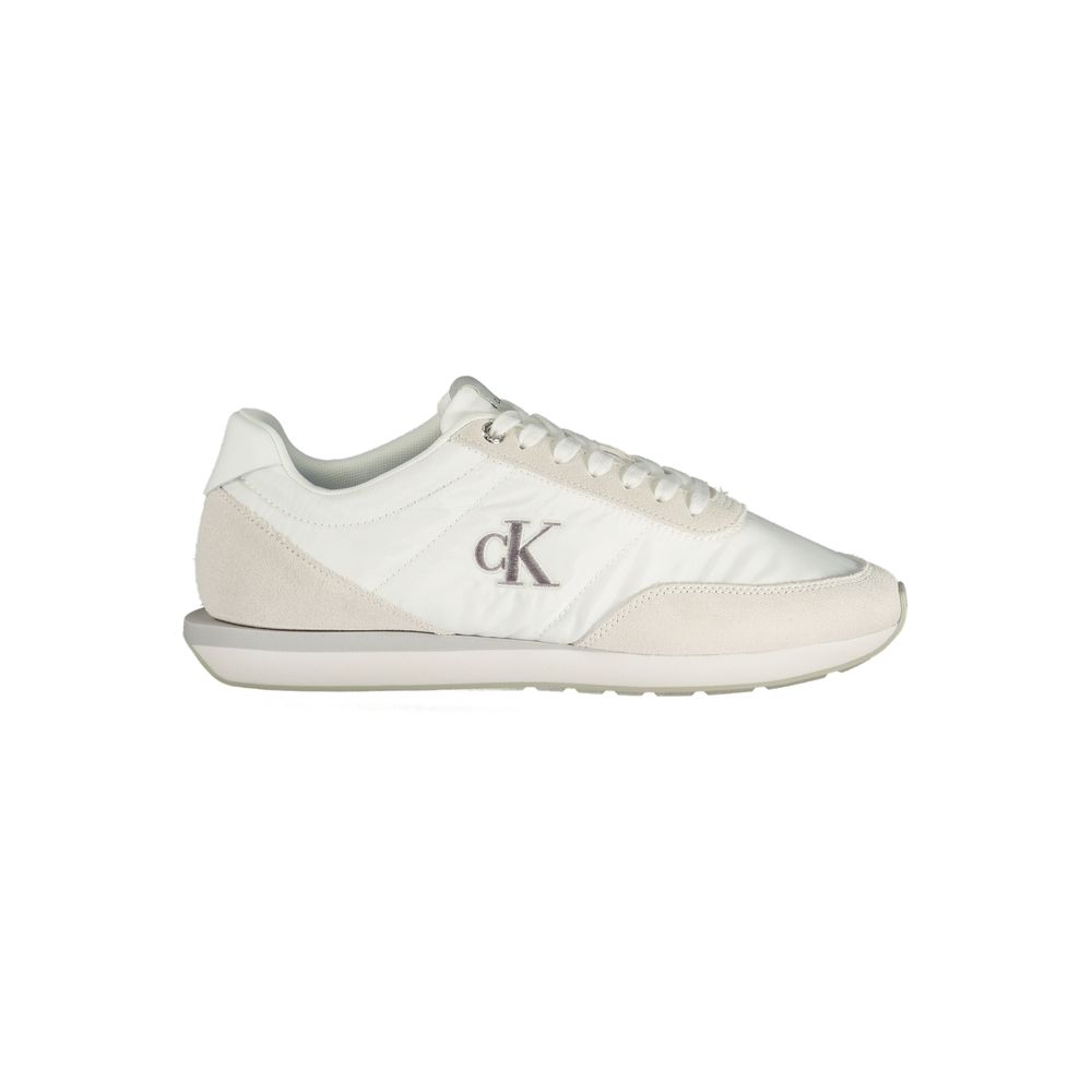 Sneakers by Calvin Klein for men in polyester polyurethane leather gray & white features an sumptuous silhouette, showcasing the premium Men's Low-Top Polyester Polyurethane Leather Sneakers in a sumptuous low-top style that offers a sumptuous finish for refined style.