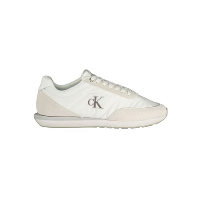 Sneakers by Calvin Klein for men in polyester polyurethane leather gray & white features an sumptuous silhouette, showcasing the premium Men's Low-Top Polyester Polyurethane Leather Sneakers in a sumptuous low-top style that offers a sumptuous finish for refined style.