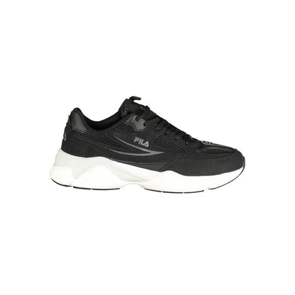 Athletic Sneakers by Fila for men in polyester & polyurethane black features an stately silhouette, showcasing the signature athletic style of the Men's Athletic Polyester & Polyurethane Sneakers collection with a truly stately finish.