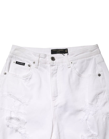 Dolce & Gabbana White Distressed Cotton BOYFRIEND Denim Jeans