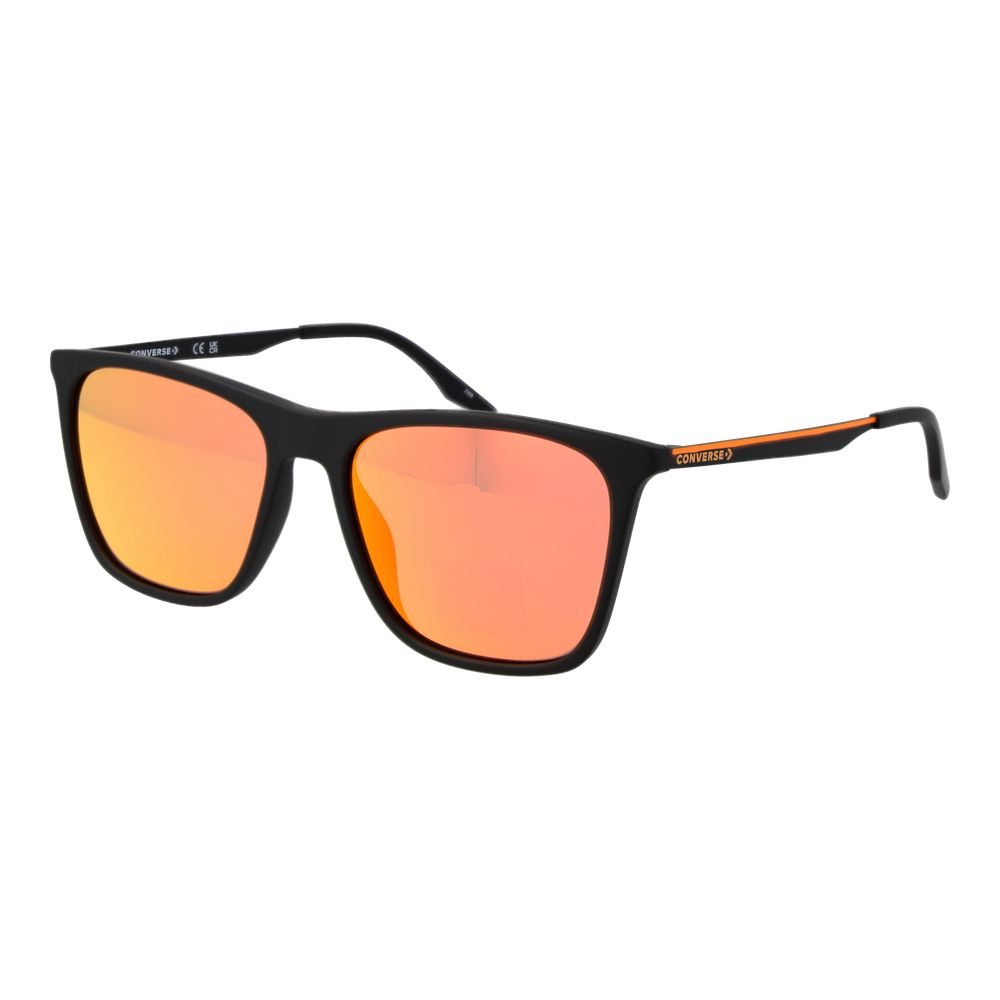 Sunglasses by Converse for men in metal black features an lustrous full-rim square frame design with black coloured frame detailing and mirrored category-2-medium-tint lens for a lustrous aesthetic.