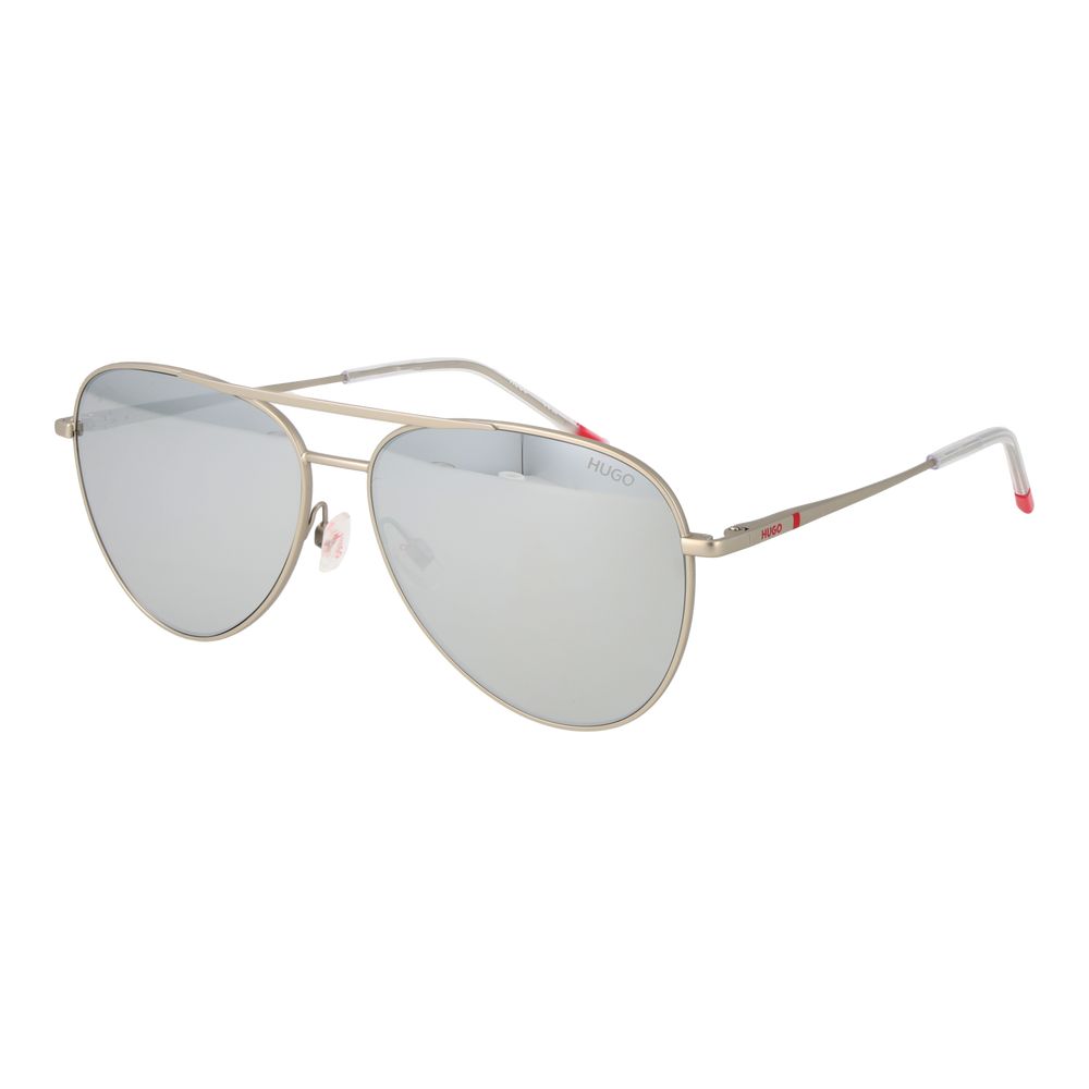 Sunglasses by Hugo Boss for men in polyester & polyurethane and gray & silver featuring an opulent aviator full-rim frame design with a sophisticated silver coloured frame finish and high-performance category-3-dark-tint mirrored lens.