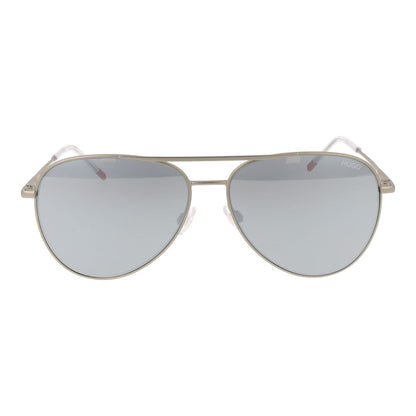 Sunglasses by Hugo Boss for men in polyester & polyurethane gray & silver showcases a ethereal silhouette, featuring silver coloured frame aviator full-rim frame design with category-3-dark-tint mirrored lens for a ethereal finish.