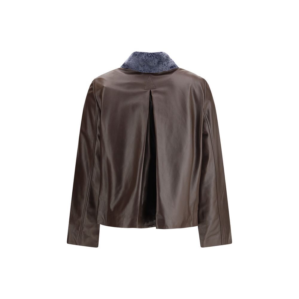 Jacket by Marni for women in goat leather & viscose brown & signature showcases a contemporary silhouette, detailed with a contemporary and premium pockets for a sophisticated finish.