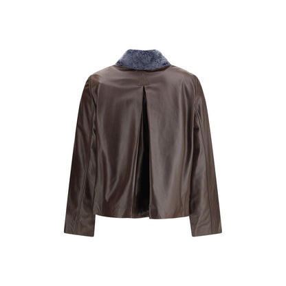 Jacket by Marni for women in goat leather & viscose brown & signature showcases a contemporary silhouette, detailed with a contemporary and premium pockets for a sophisticated finish.