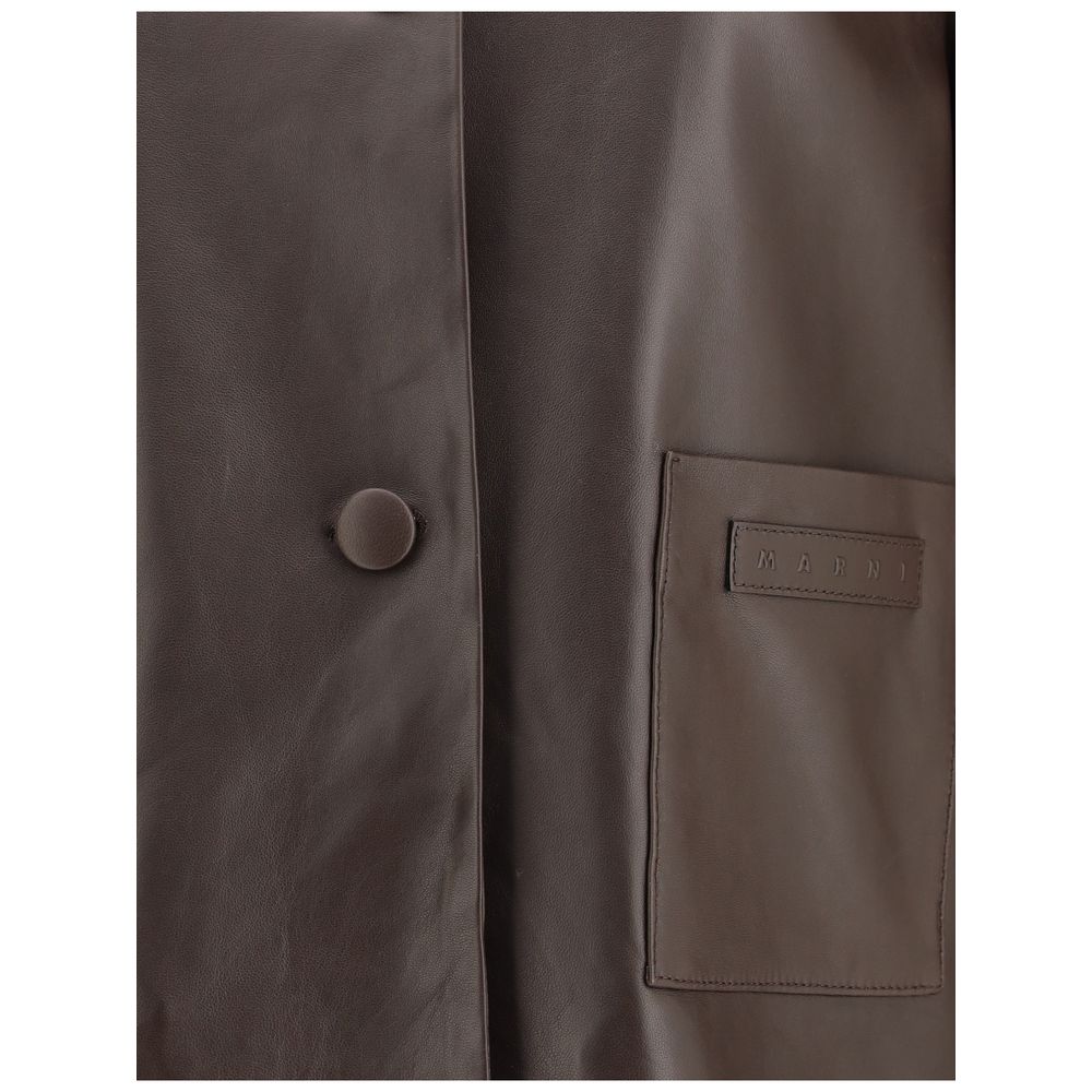 Jacket by Marni for women in goat leather & viscose brown & signature features an utilitarian silhouette with a refined , showcasing sophisticated pockets for an utilitarian aesthetic.