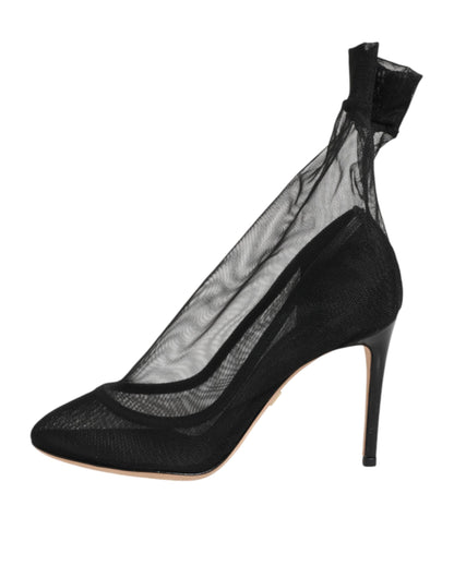 Dolce & Gabbana Women's Nylon Polyamide Calf & Goat Leather High-Heel Sock Ankle Short Boots - Black