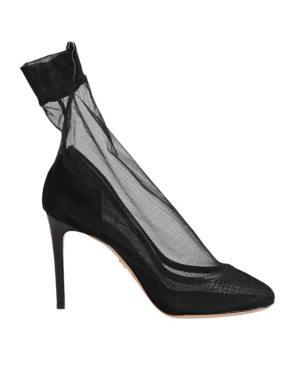 Dolce & Gabbana Women's Nylon Polyamide Calf & Goat Leather High-Heel Sock Ankle Short Boots - Black