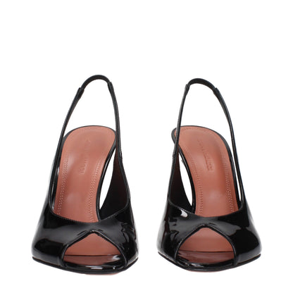 Stiletto Sandals by Amina Muaddi for women in patent leather black features an architectural design from the Women's Patent Leather Stiletto Sandals collection, defined by a architectural stiletto and for a architectural finish.