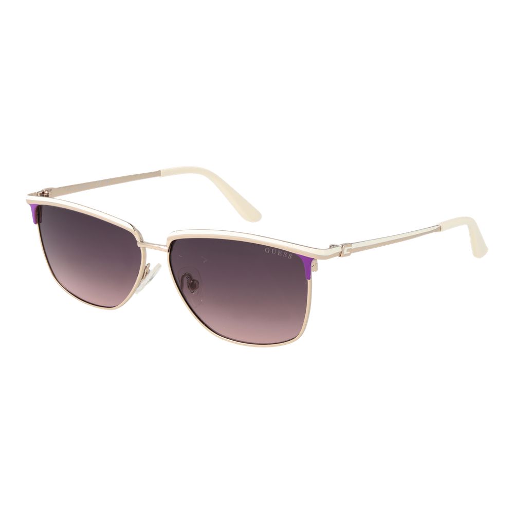 Sunglasses by Guess for women in metal white features a sumptuous silhouette, showcasing a sumptuous browline full-rim frame design in white coloured frame with high-performance gradient category-3-dark-tint lens.