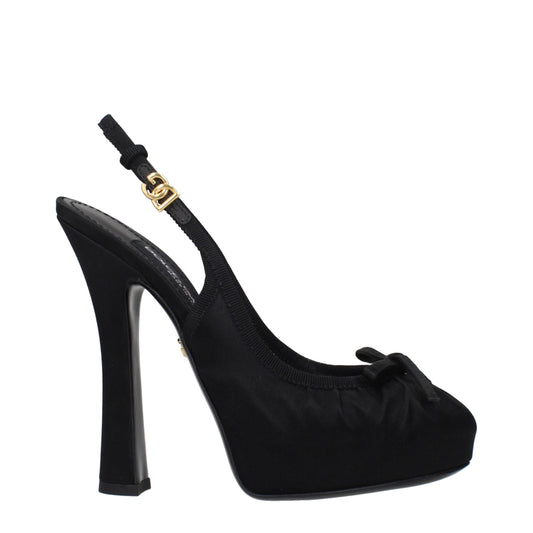 Very-High-Heel Sandals Pumps Heels by Dolce & Gabbana for women in leather & satin black & gold showcases a exquisite silhouette, perfectly accentuating Women's Leather & Satin Very-High-Heel Sandals Pumps Heels with a exquisite 13-cm-heel very-high-heel and exquisite round toe style.