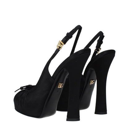 Very-High-Heel Sandals Pumps Heels by Dolce & Gabbana for women in leather & satin black & gold features an captivating silhouette, showcasing the elegant Women's Leather & Satin Very-High-Heel Sandals Pumps Heels design with a 13-cm-heel very-high-heel and a sophisticated round toe style.