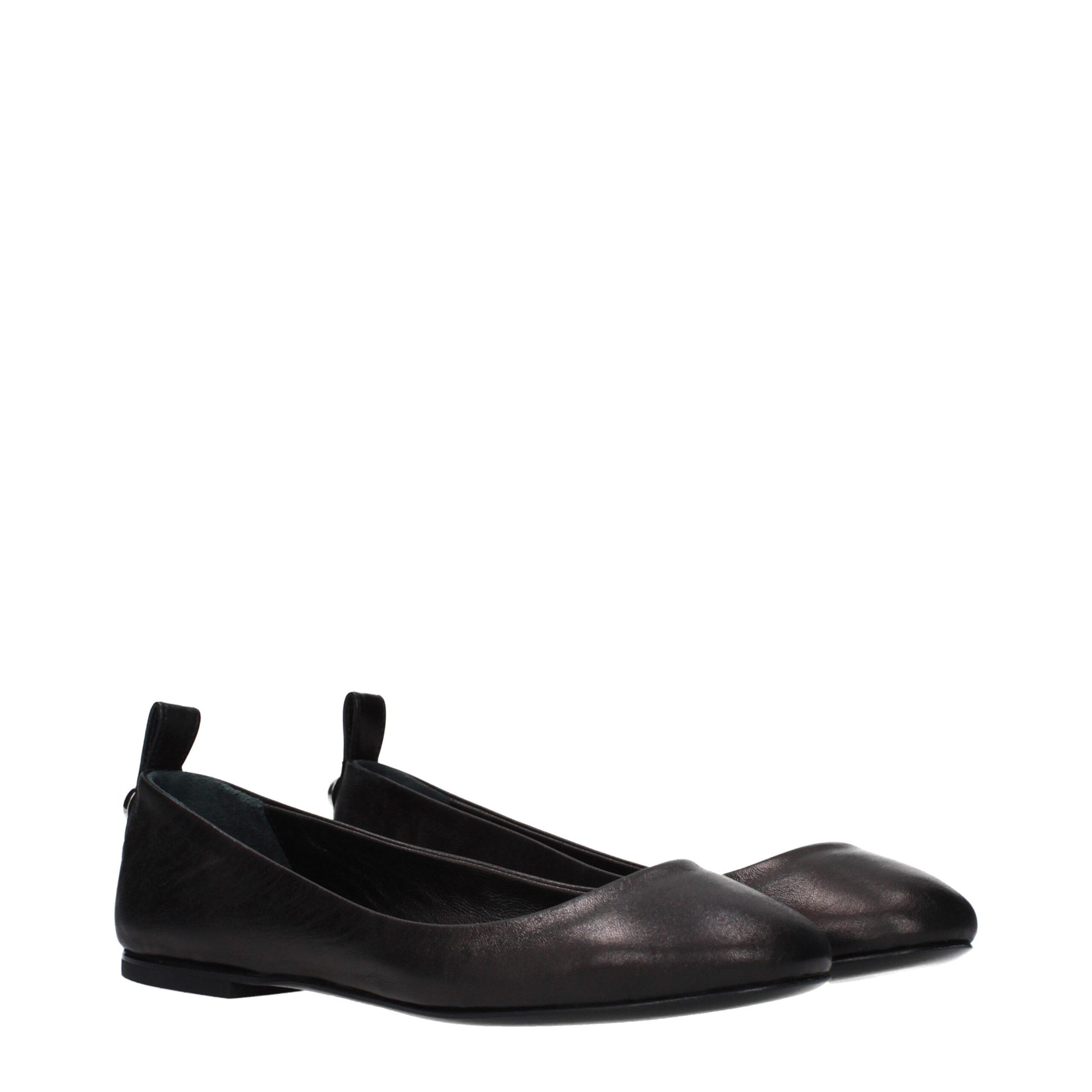 Ballet Flat Shoes by The Attico for women in leather black showcases a dynamic silhouette, artfully capturing Women's Leather Ballet Flat Shoes through its distinctive and elegant .