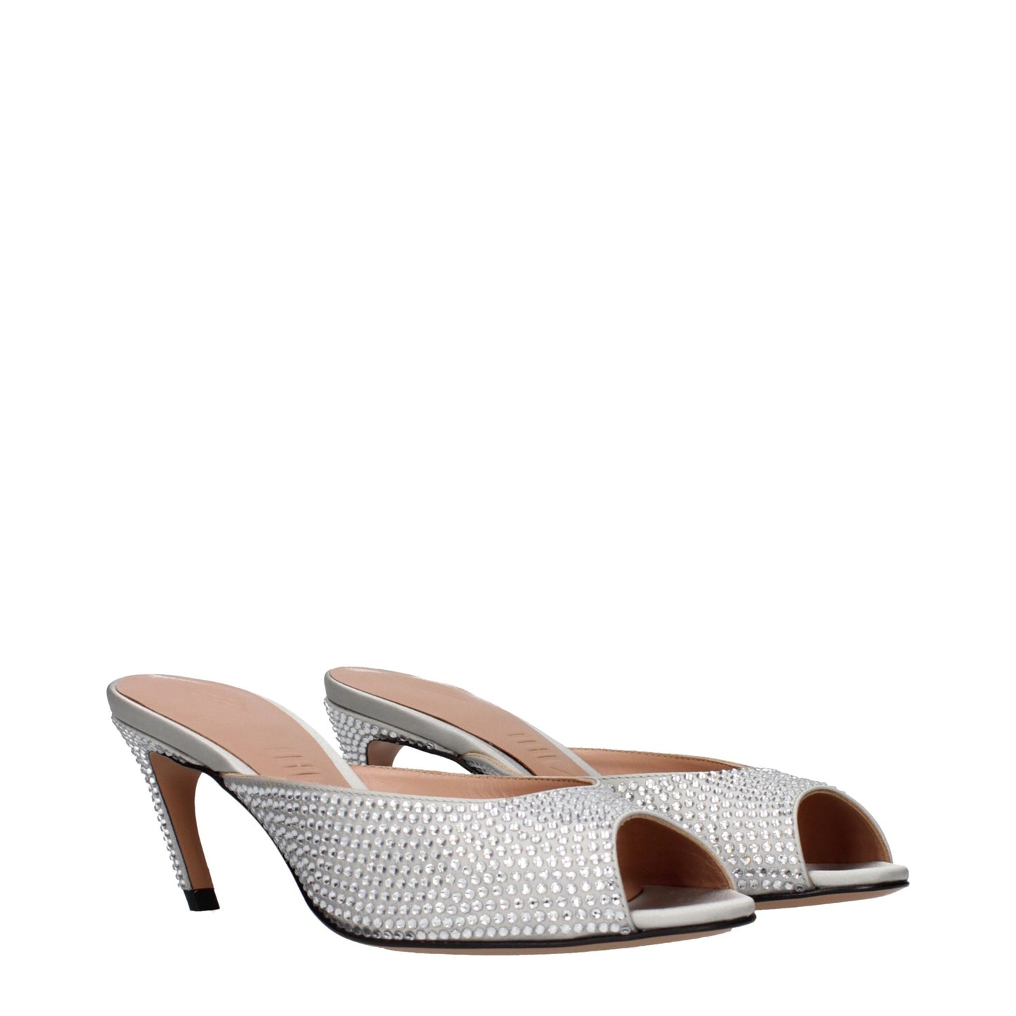 Stiletto Sandals by The Attico for women in satin & rhinestone gray & silver features an effortlessly chic silhouette from the Women's Satin & Rhinestone Stiletto Sandals collection, showcasing a effortlessly chic stiletto and elegant .