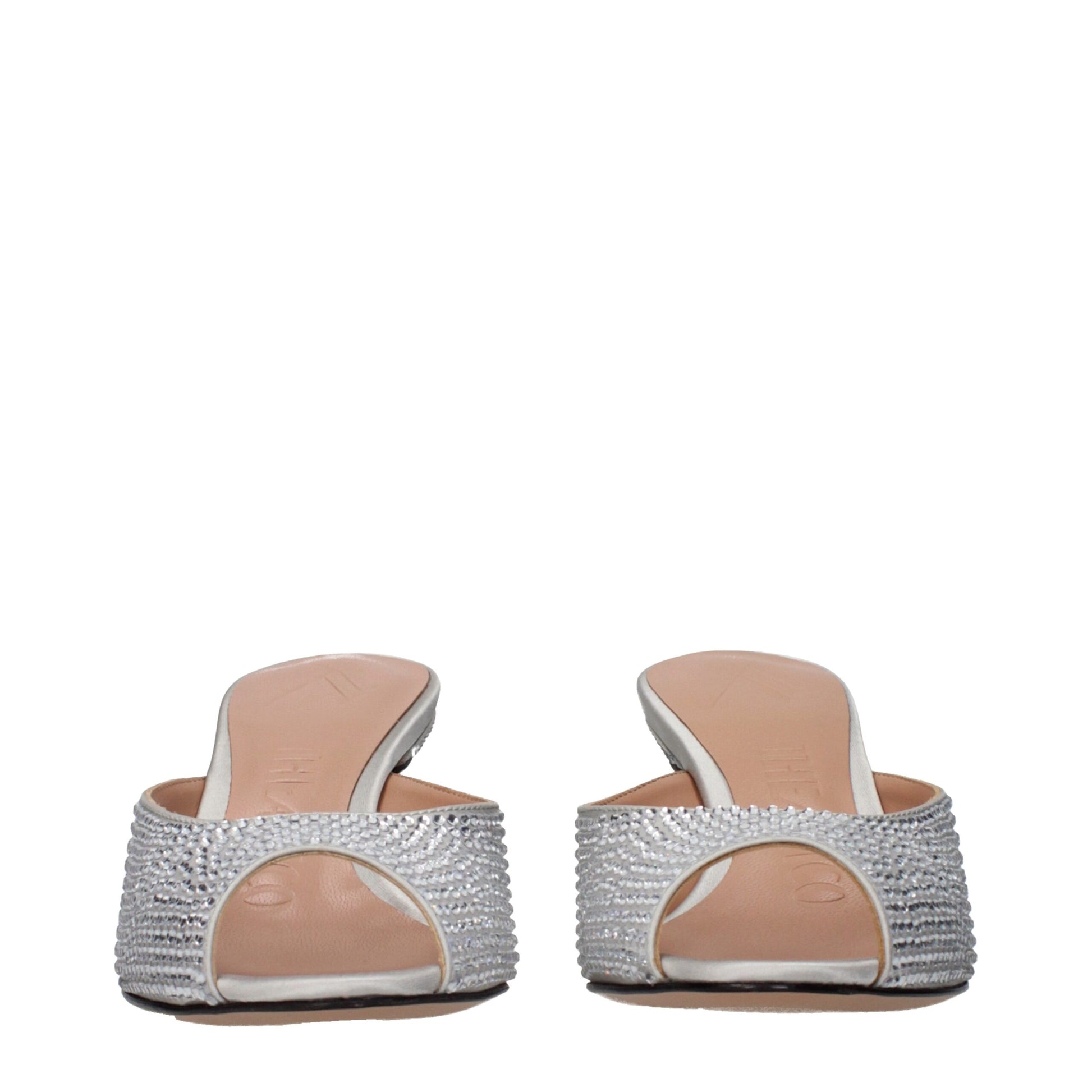 Stiletto Sandals by The Attico for women in satin & rhinestone gray & silver features an statuesque Women's Satin & Rhinestone Stiletto Sandals silhouette with a refined stiletto and elegant .