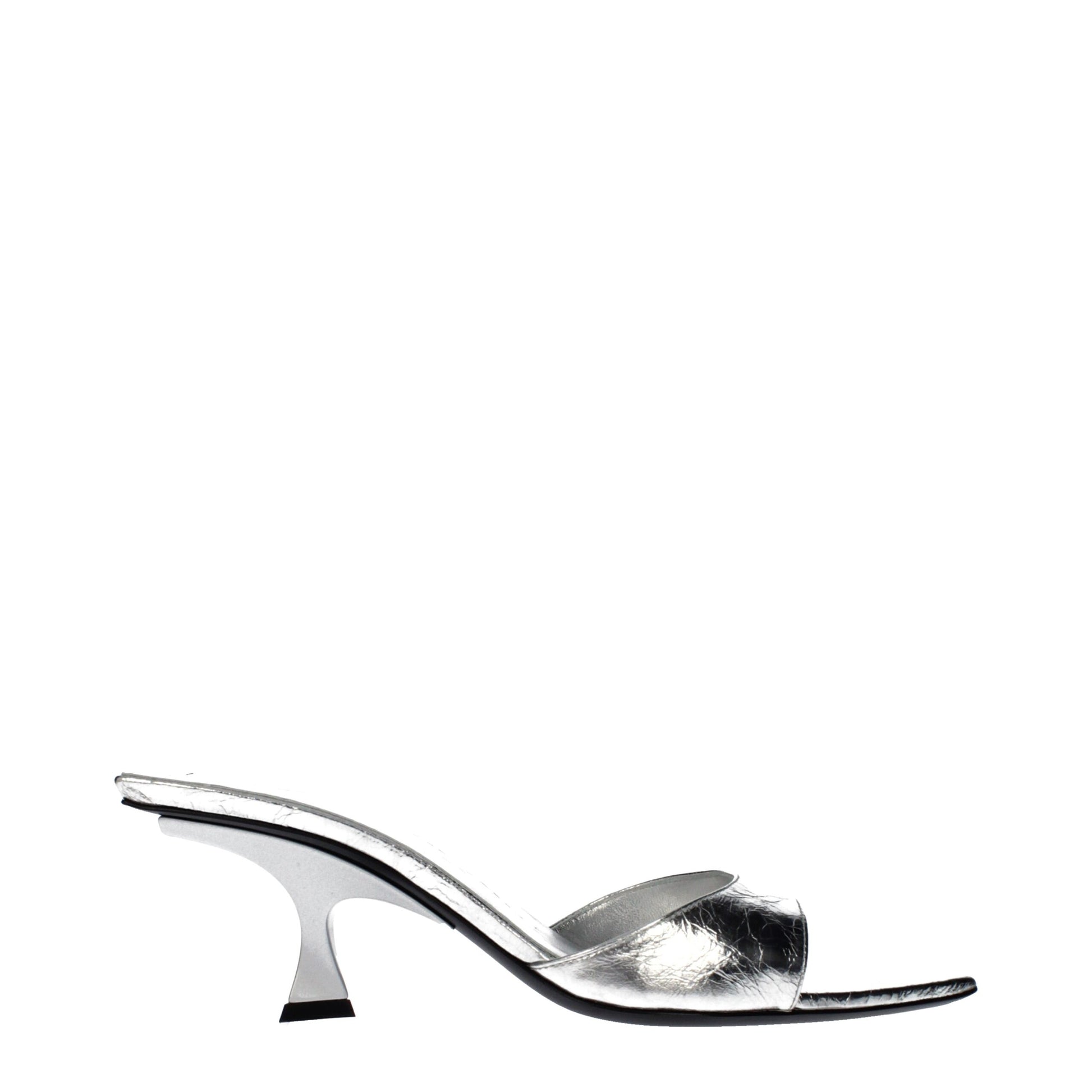 Flat Sandals by The Attico for women in leather gray & silver features an statuesque Women's Leather Flat Sandals silhouette with a refined flat and elegant .