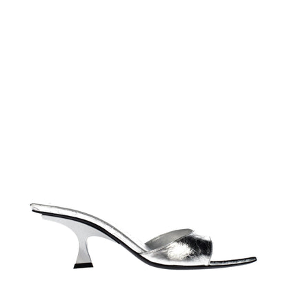 Flat Sandals by The Attico for women in leather gray & silver features an statuesque Women's Leather Flat Sandals silhouette with a refined flat and elegant .