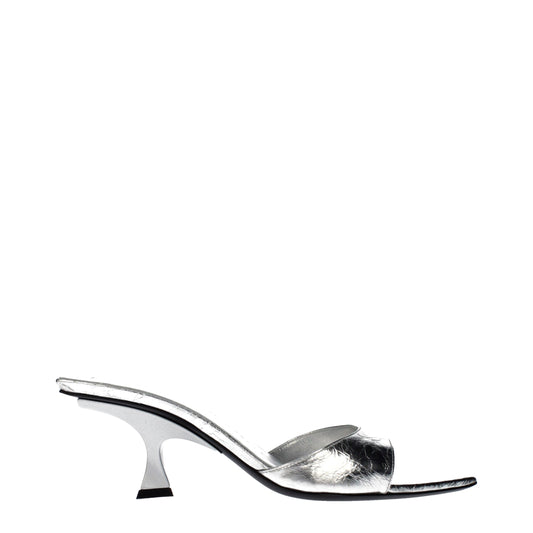 Flat Sandals by The Attico for women in leather gray & silver features an statuesque Women's Leather Flat Sandals silhouette with a refined flat and elegant .