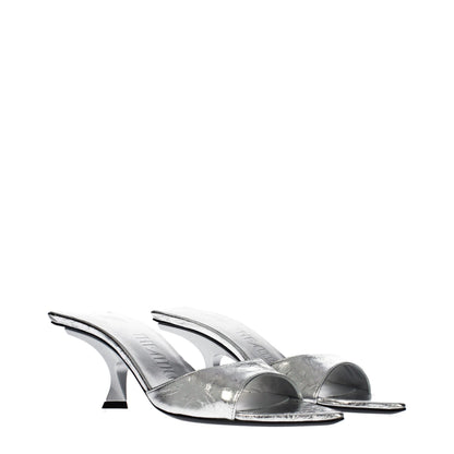Flat Sandals by The Attico for women in leather gray & silver features an exquisite silhouette, showcasing the exquisite Women's Leather Flat Sandals with a flat and .
