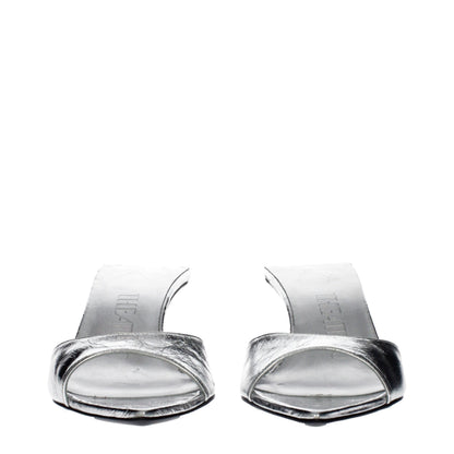 Flat Sandals by The Attico for women in leather gray & silver showcases a sculptural silhouette as Women's Leather Flat Sandals, defined by a sculptural flat and sculptural for a sculptural look.