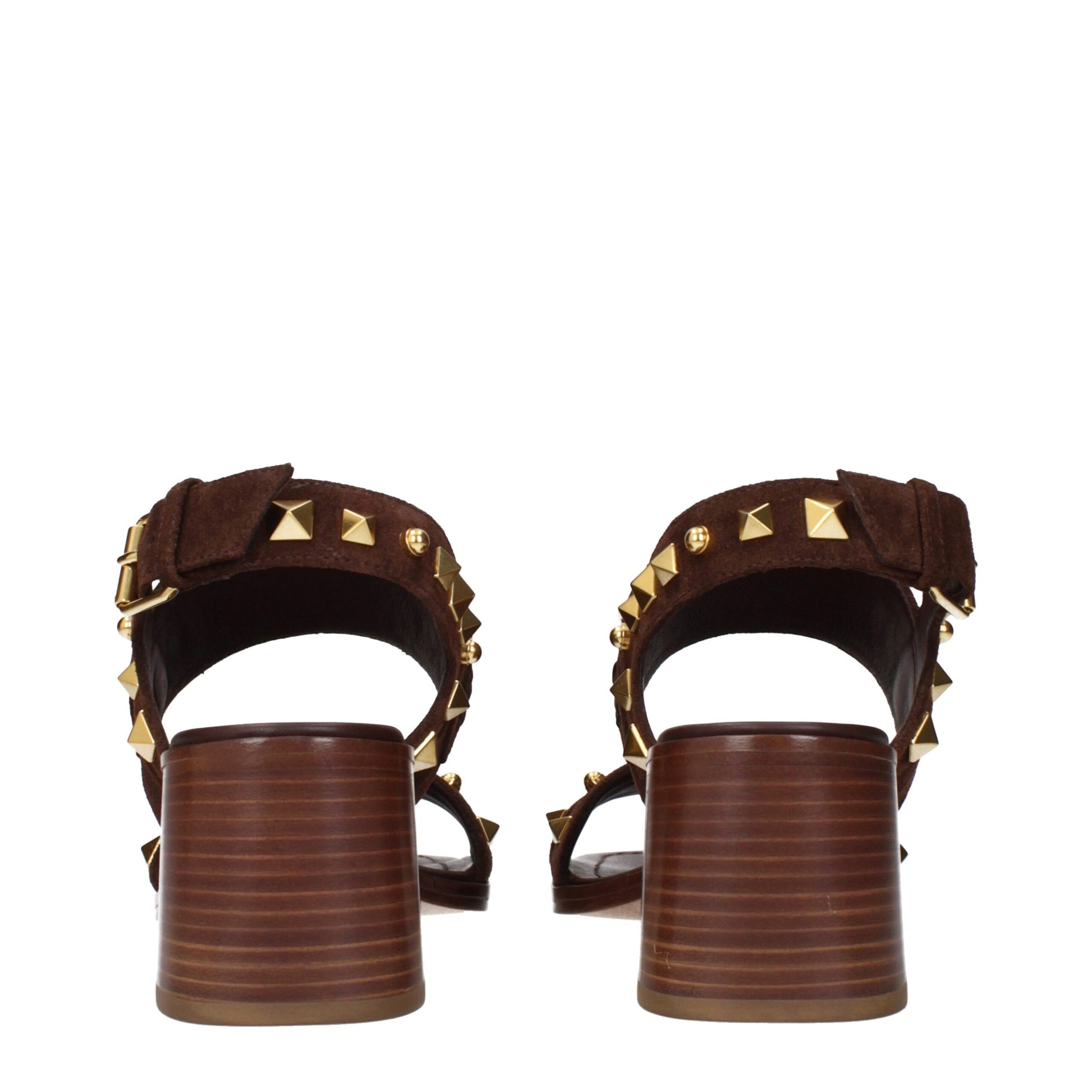 Sandals by Valentino Garavani for women in suede leather brown presents a sculptural silhouette, showcasing the Women's Suede Leather Sandals design with a sculptural and for a premium look.