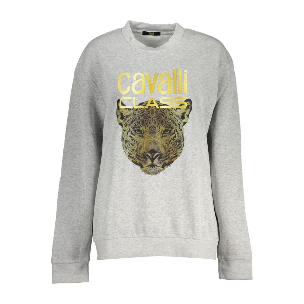 Sweatshirt by Cavalli Class for women in cotton polyester gray features an enviable silhouette, showcasing a premium and refined crew neckline for a truly enviable finish.