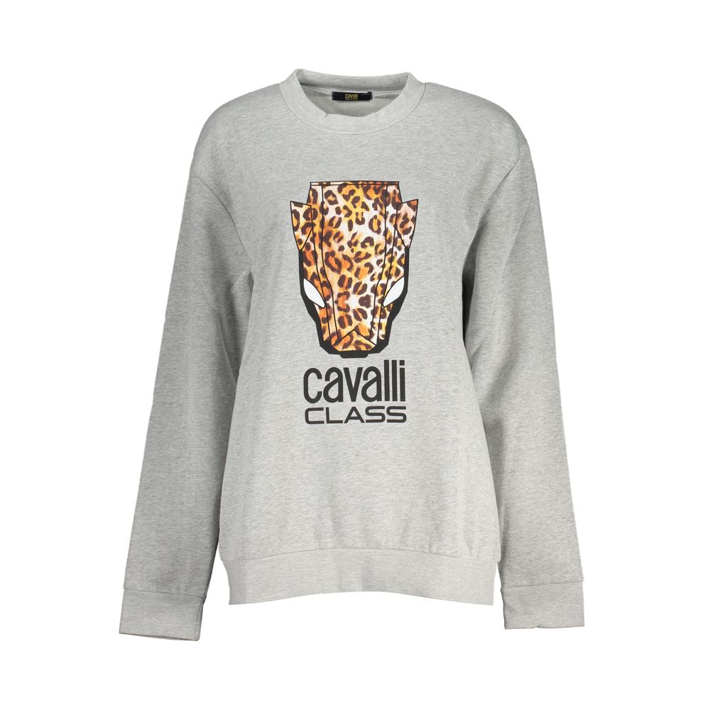 Sweatshirt by Cavalli Class for women in cotton polyester gray & print presents a smart casual silhouette, featuring a smart casual crew neckline and for a sophisticated look.