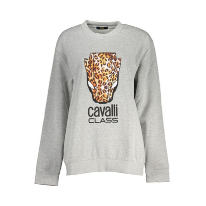 Sweatshirt by Cavalli Class for women in cotton polyester gray & print presents a smart casual silhouette, featuring a smart casual crew neckline and for a sophisticated look.