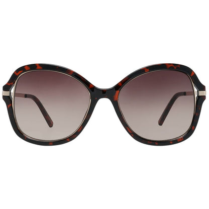 Sunglasses by Guess for women in brown features an lustrous butterfly full-rim frame design with brown coloured frame detailing and gradient category-2-medium-tint lens for a lustrous aesthetic.