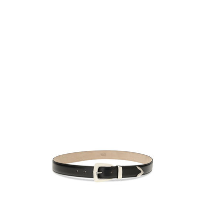 Belt by Khaite for women in bos taurus suede calf leather black & palladium features an artisanal finish, elegantly showcasing the signature style and artisanal craftsmanship of the Bos Taurus Suede Calf Leather Belt design.